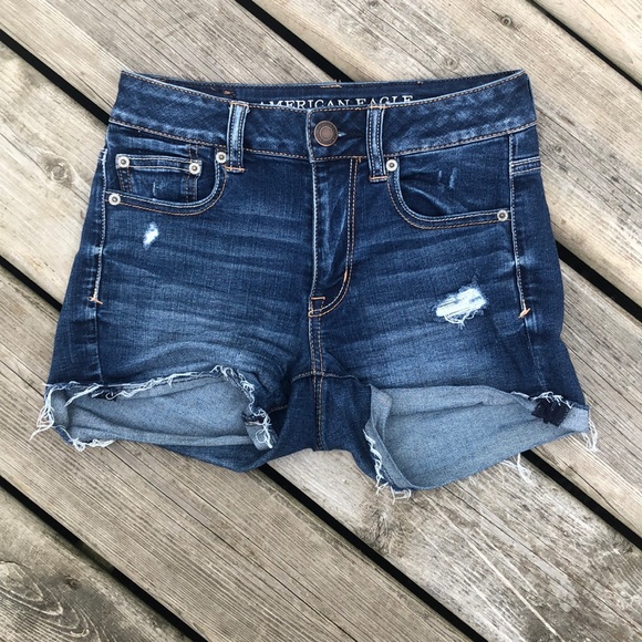 American Eagle Hi Rise Shortie Distressed Shorts - Picture 2 of 9